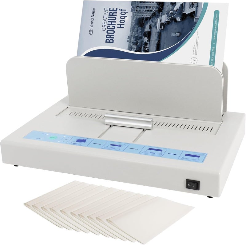 Hoqqf Thermal Binding Machine 500 Sheets Capacity Book Binding Material 110V Binding Machine A3(Short Edge)/A4/A5 Document Heat Binder with 10Pcs Covers (White) - Image 1